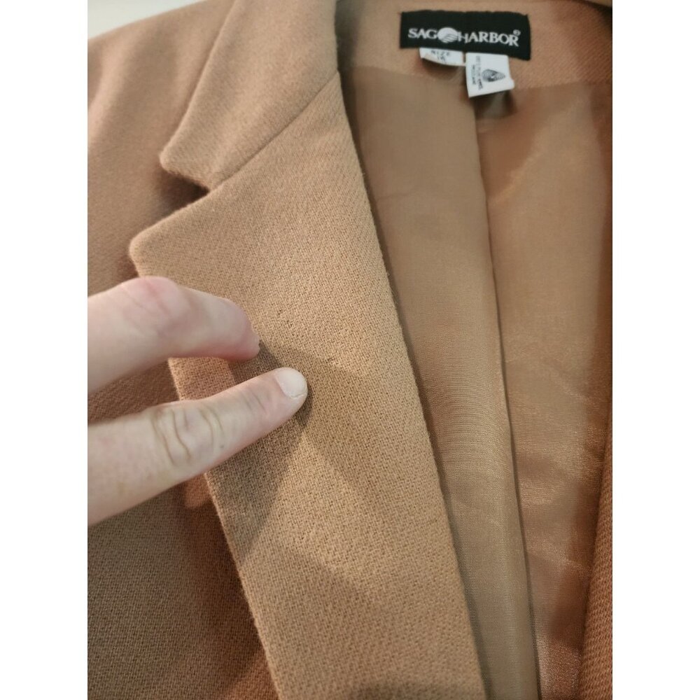 Vintage Blazer 100% Pure Wool Women 16 Sag Harbor Camel 1 Button Shoulder Pads - Picture 9 of 11